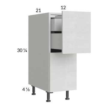 Euro White Grain 12" 2-Drawer Vanity Base Cabinet with 1 Inner Drawer