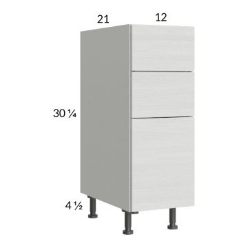 Euro White Grain 12" 3-Drawer Vanity Base Cabinet