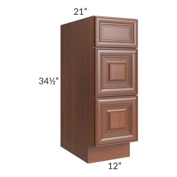 Phoenix Caramel Glaze 12" Vanity 3-Drawer Base Cabinet