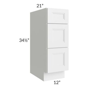 Charlotte White 12" Vanity 3-Drawer Base Cabinet